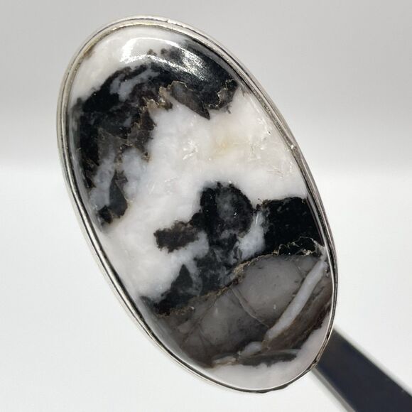 Stunning Buffalo Turquoise Boho Silver Plated Statement Ring Sz 6.75 - Picture 3 of 6